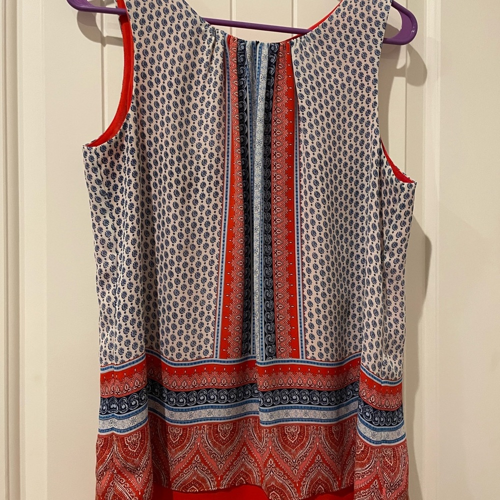 Max Studio Red and Blue Patterned Tank Top